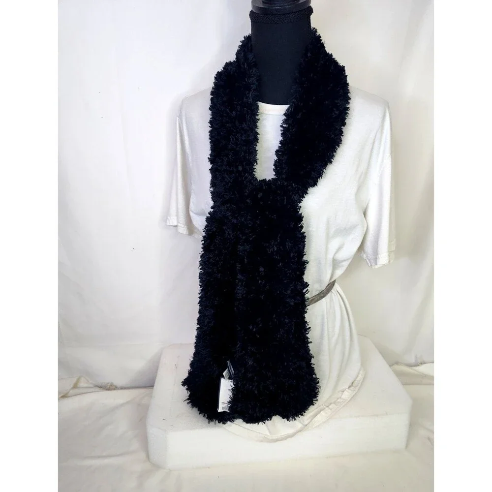 Croft & Barrow NWT Scarf Black Fluffy Textured Faux Fur Neck Warmer Shaggy 63